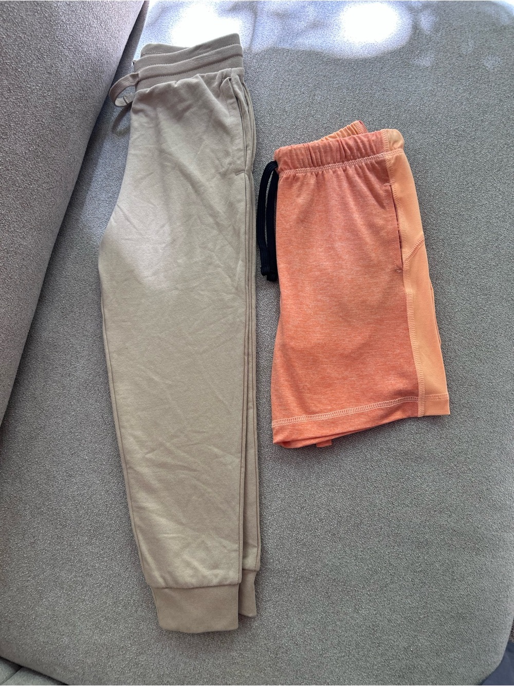 Kids Beige Jogger Pants and Orange Drawstring Shorts Set